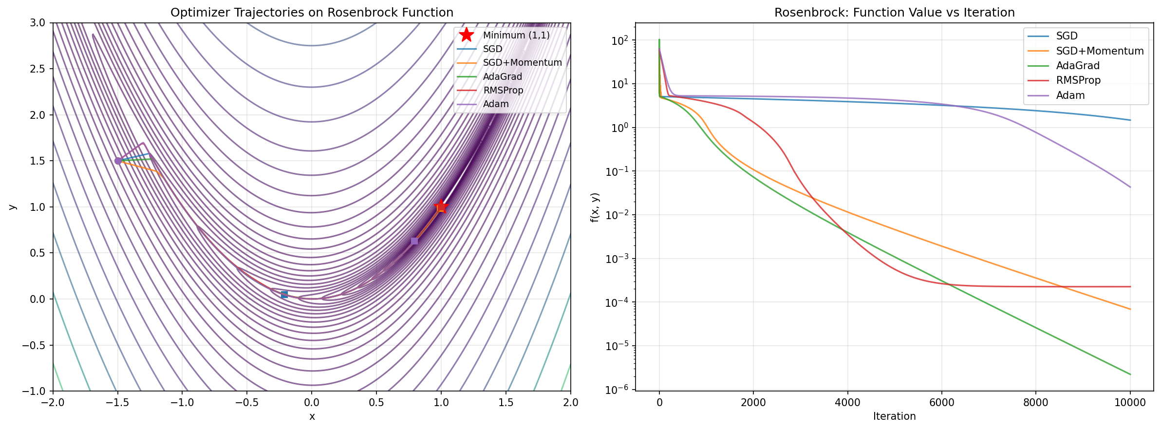 Rosenbrock function optimizer comparison